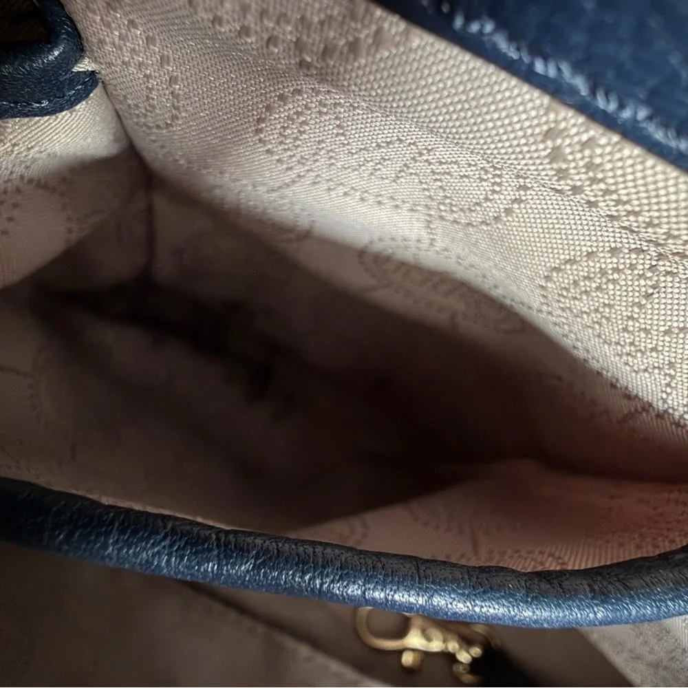 Michael Kors Dark Blue Pebbled Leather with Tan Straps Shoulder Bag Tote - Picture 15 of 15